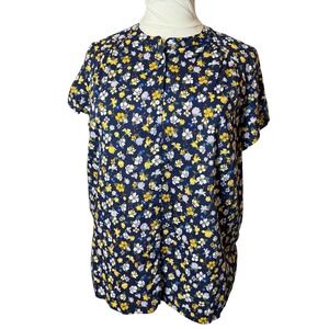 Old Navy Womens Plus Blue Floral Short Sleeve Blouse Button Front 3X Cottagecore